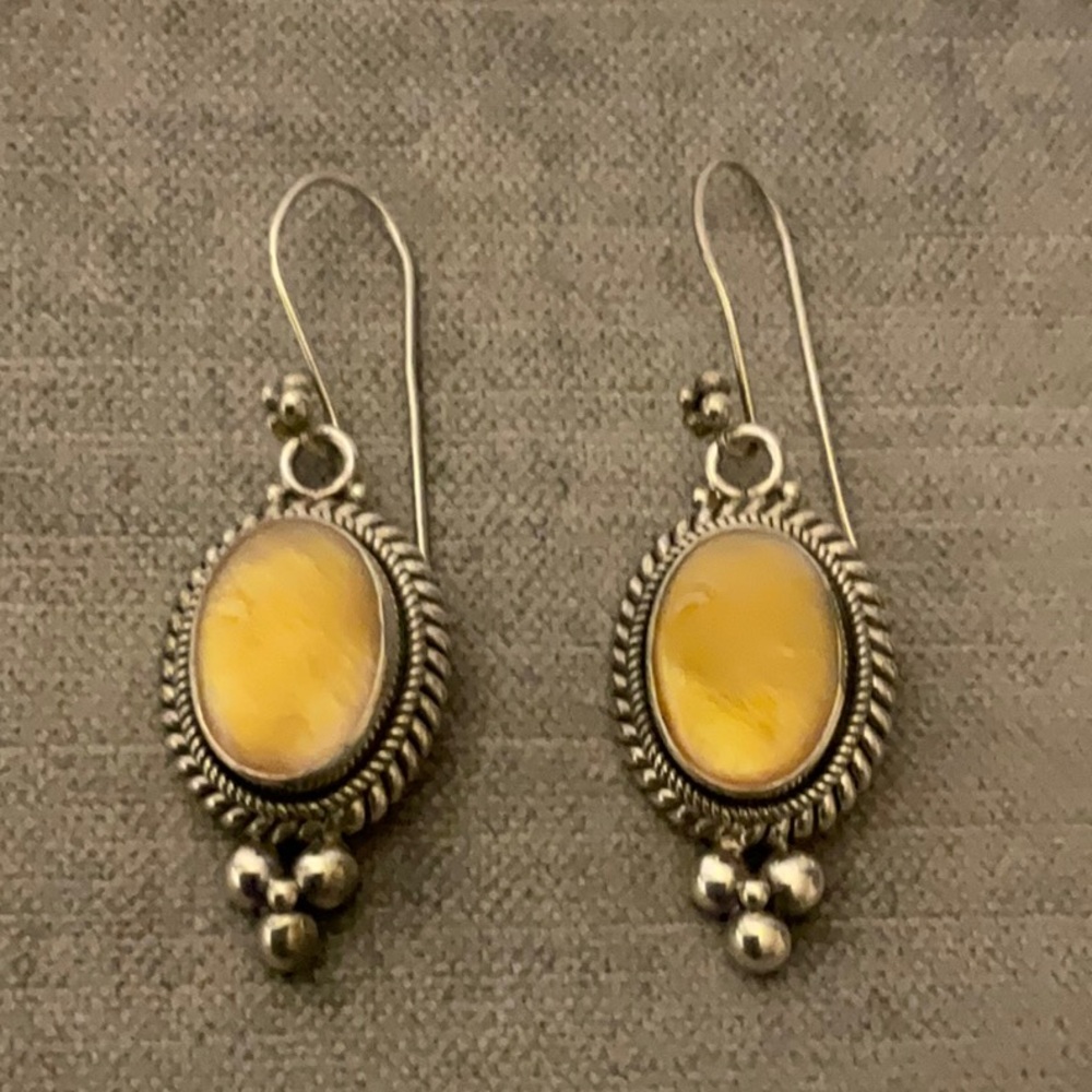 Sterling Silver Yellow Agate Earrings